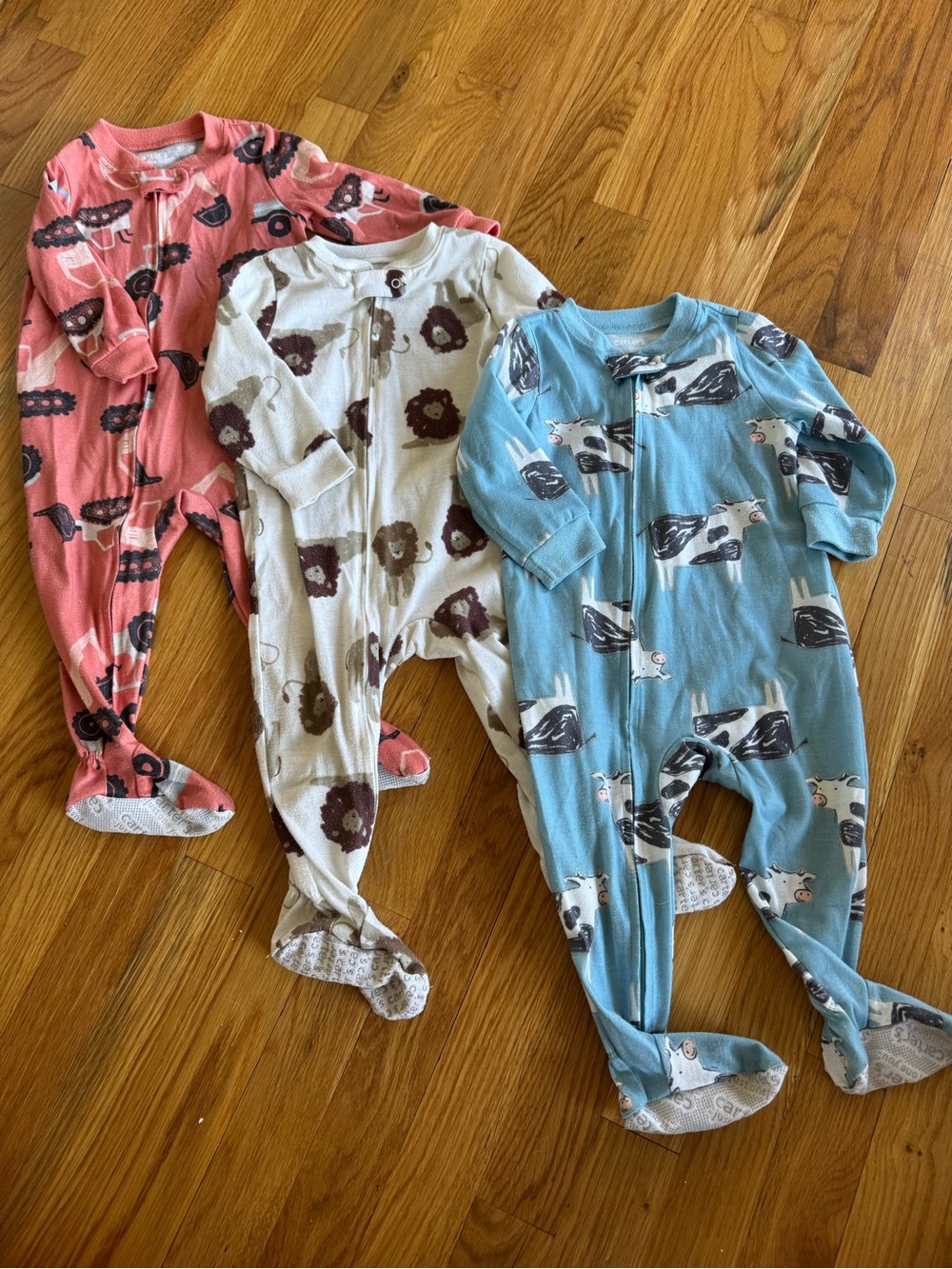 Carter's 3-Pack Footed One-Pieces in Coral, Cream, and Light Blue